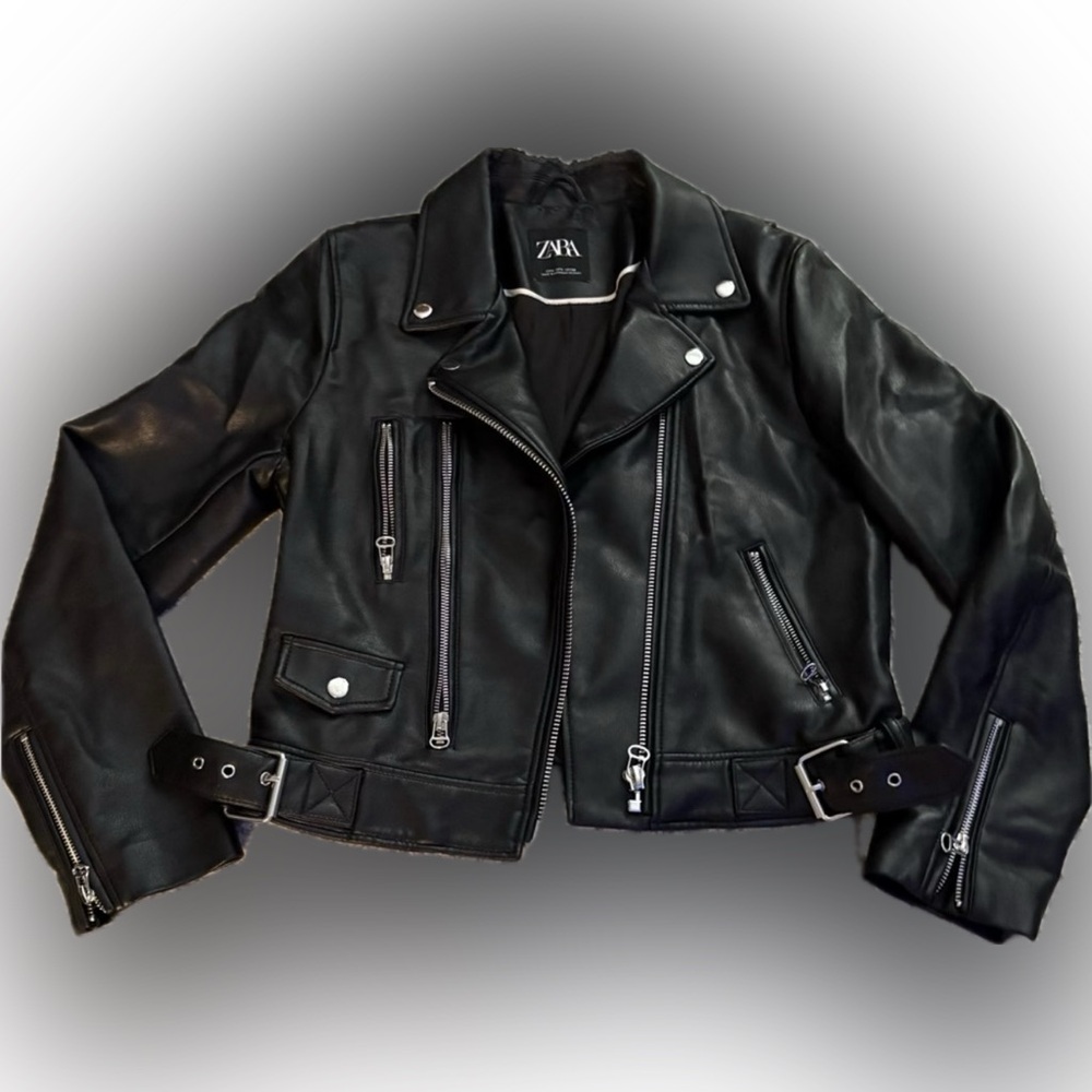 Zara Women's Sleek Black faux leather biker jacket